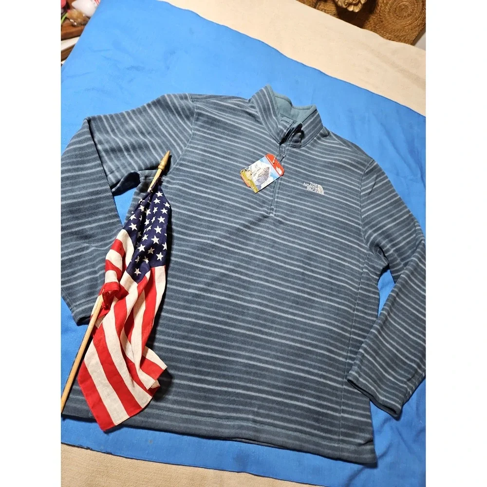The North Face TKA Glacier 100 Fleece 1/4 Zip Jacket Pullover Blue Stripe XL New